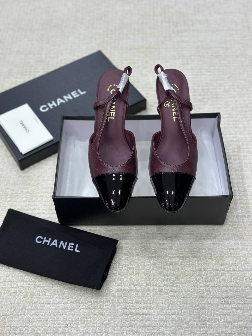 Chanel Patent Leather Closed Toe CC Slingback Shoes 2025