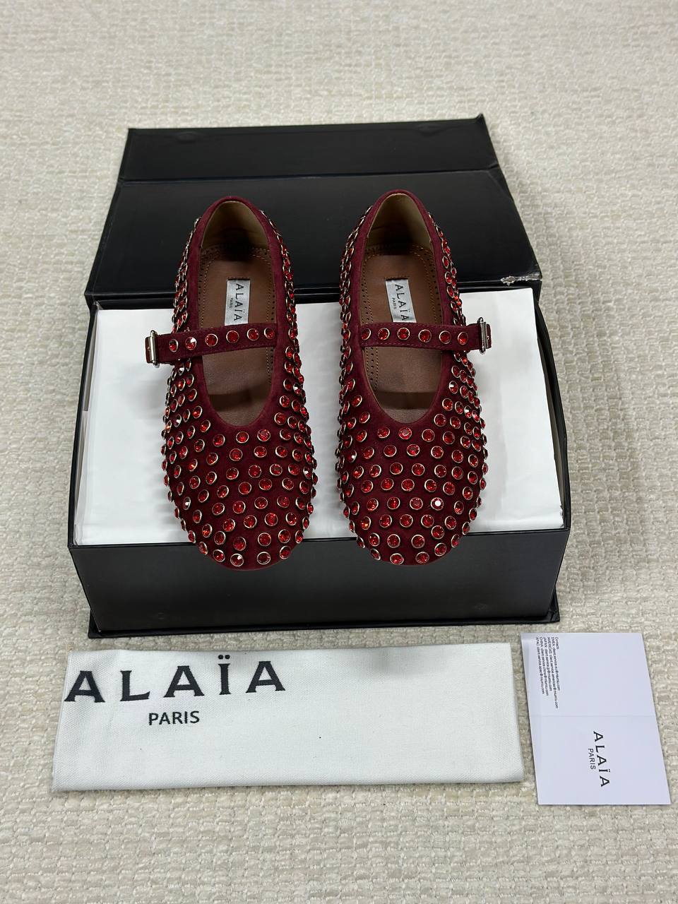Alaia Stoned Leather Ballerina Shoes
