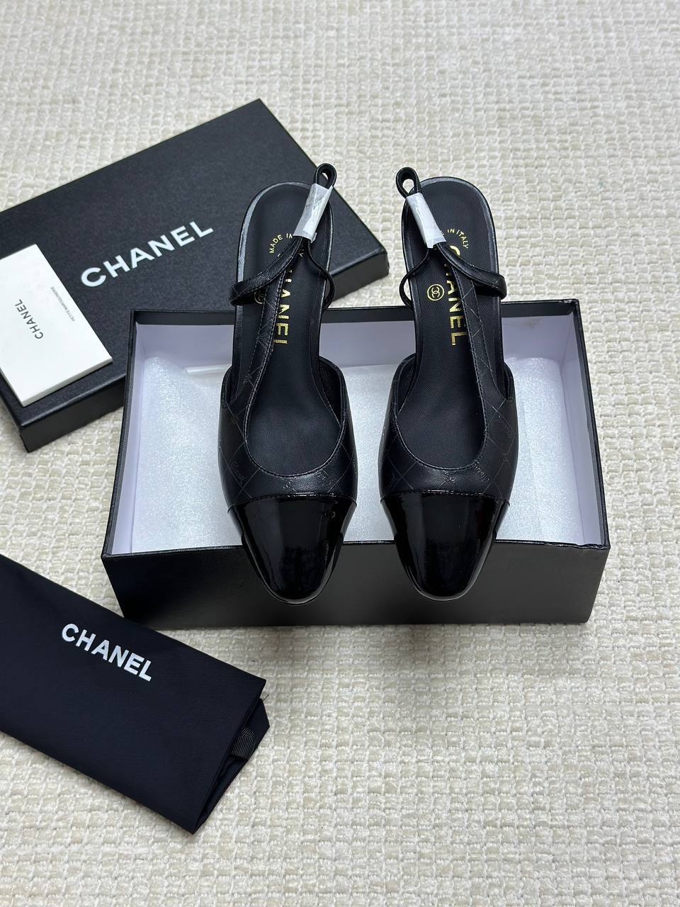 Chanel Patent Leather Closed Toe CC Slingback Shoes 2025