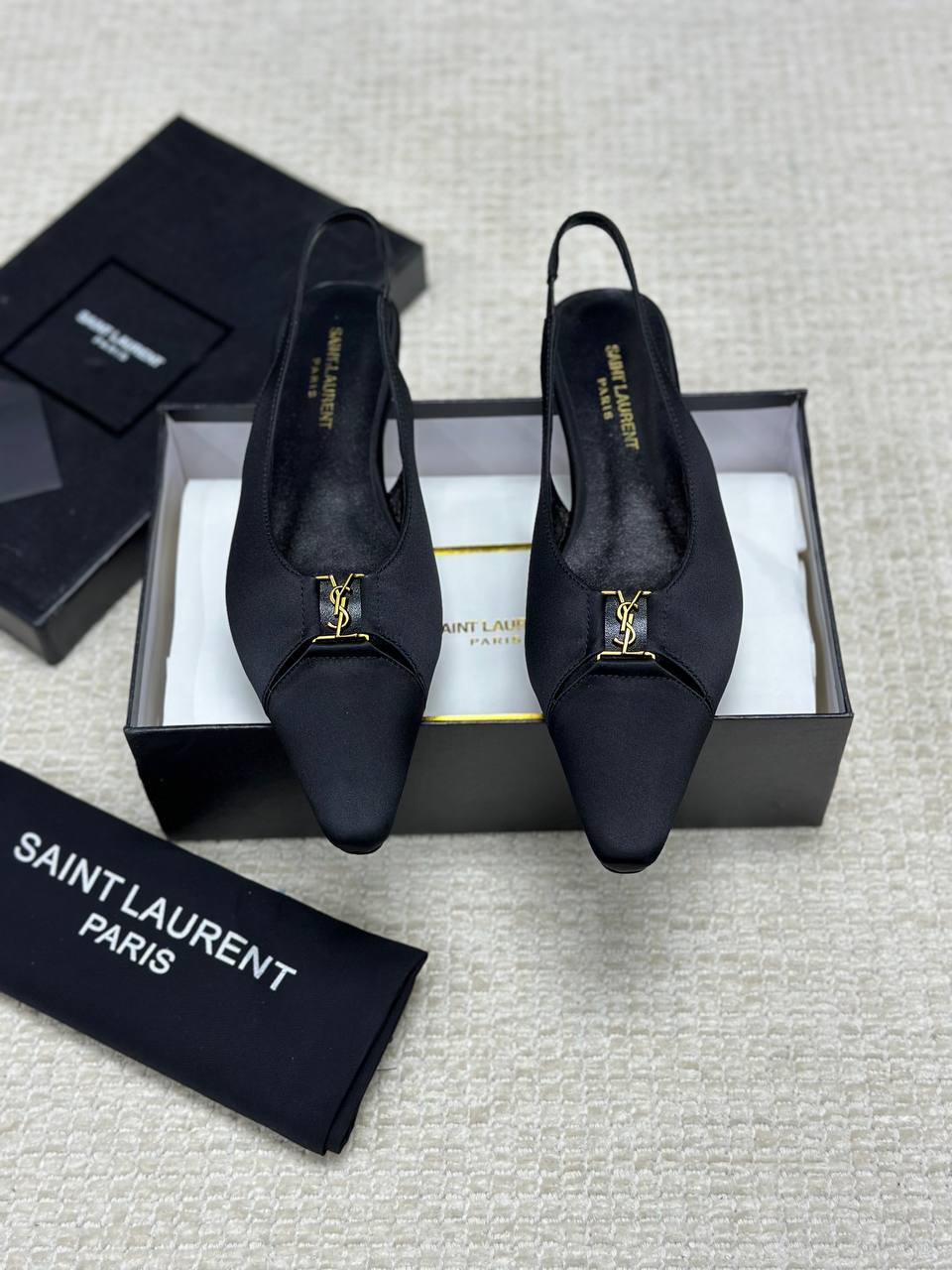 Saint Laurent Babylone Slingback Flats Satin Crepe