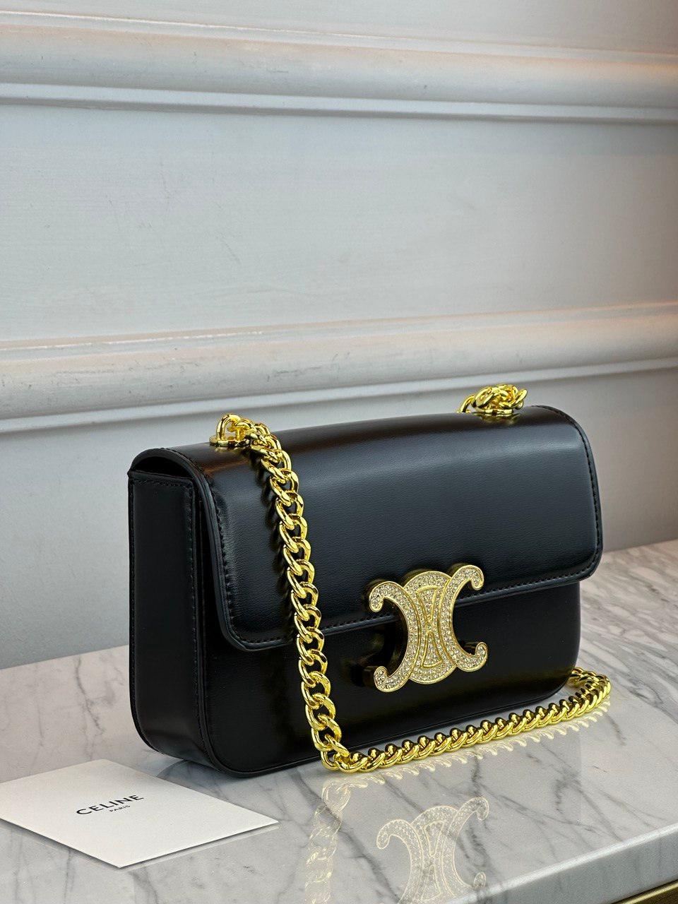 Celine Parlak Deri Stras Kapalı Zincir Omuz Çantası Claude - Glimmer of Luxury