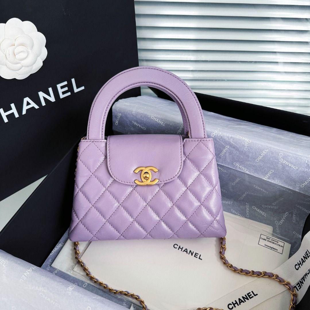 Chanel Kelly Alışveriş Çantası Parlak Eskitme Dana Derisi ve Altın Donanım Lila (Mini) - Glimmer of Luxury
