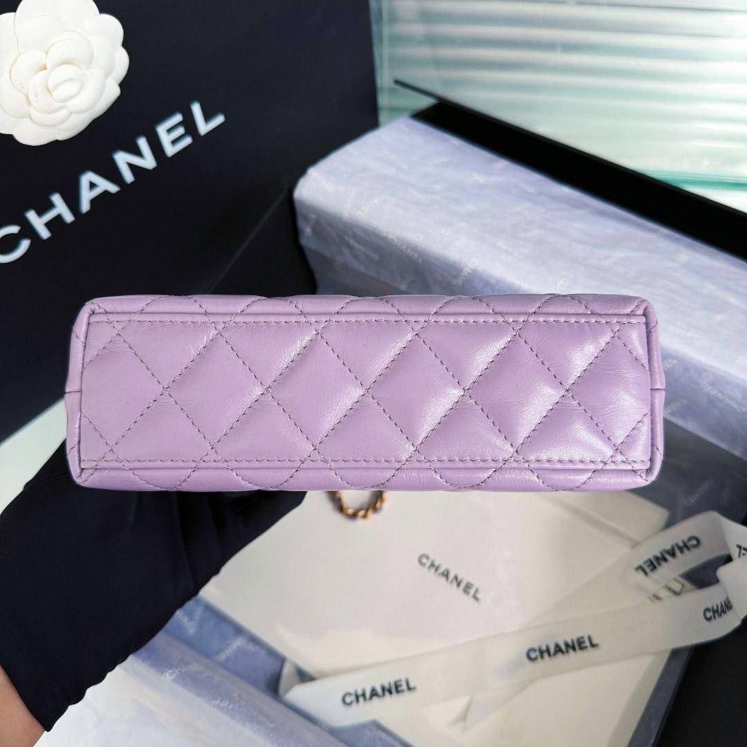 Chanel Kelly Alışveriş Çantası Parlak Eskitme Dana Derisi ve Altın Donanım Lila (Mini) - Glimmer of Luxury