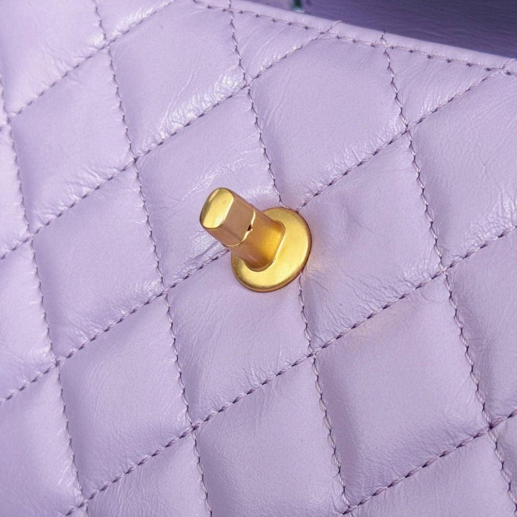 Chanel Kelly Alışveriş Çantası Parlak Eskitme Dana Derisi ve Altın Donanım Lila (Mini) - Glimmer of Luxury