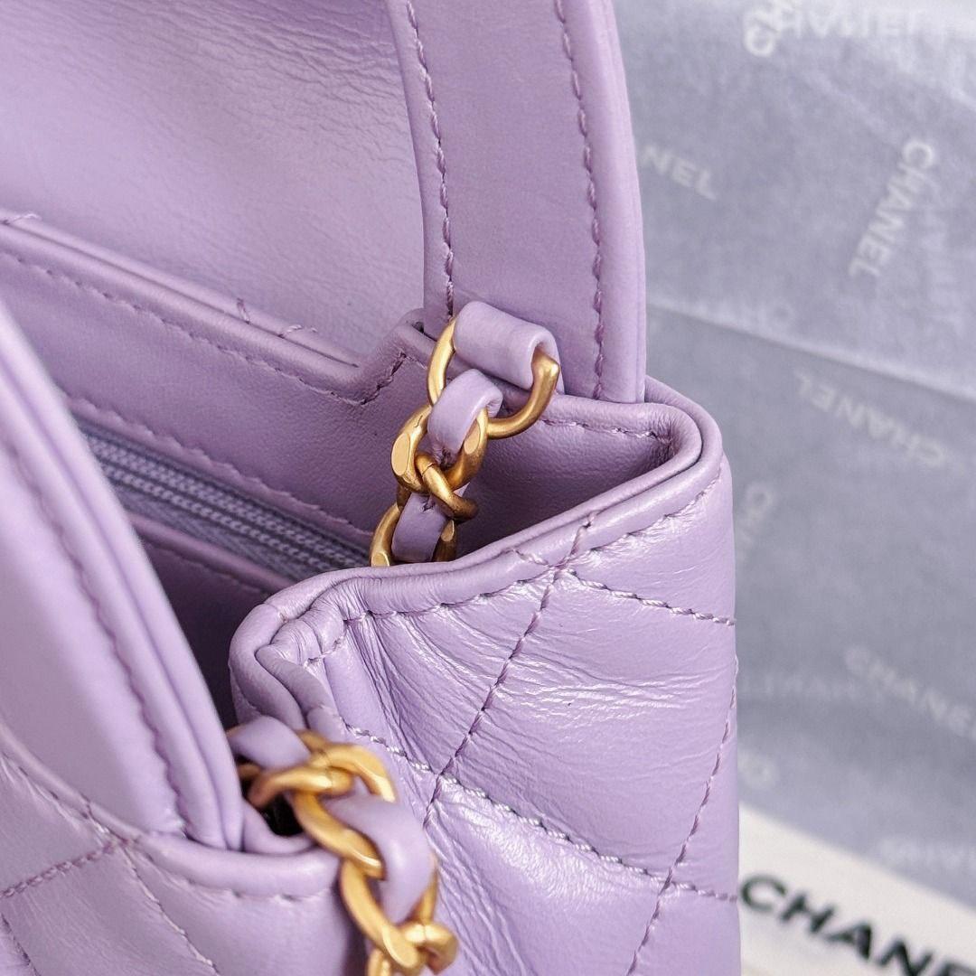 Chanel Kelly Alışveriş Çantası Parlak Eskitme Dana Derisi ve Altın Donanım Lila (Mini) - Glimmer of Luxury