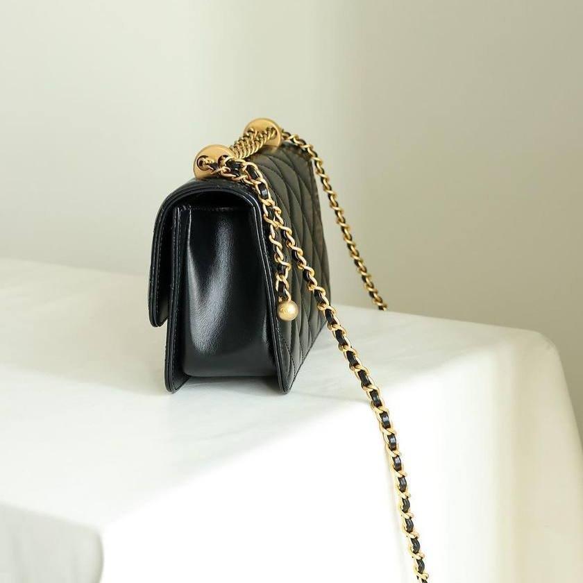 Chanel Mini Çift İnci Ezmesi 19cm Siyah Dana Derisi GHW - Glimmer of Luxury