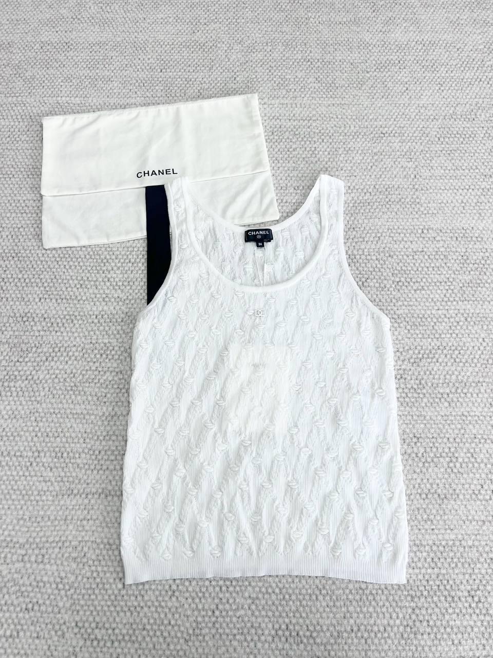 Chanel 2024 Beyaz Yaz Kolsuz Pamuklu Atlet - Glimmer of Luxury