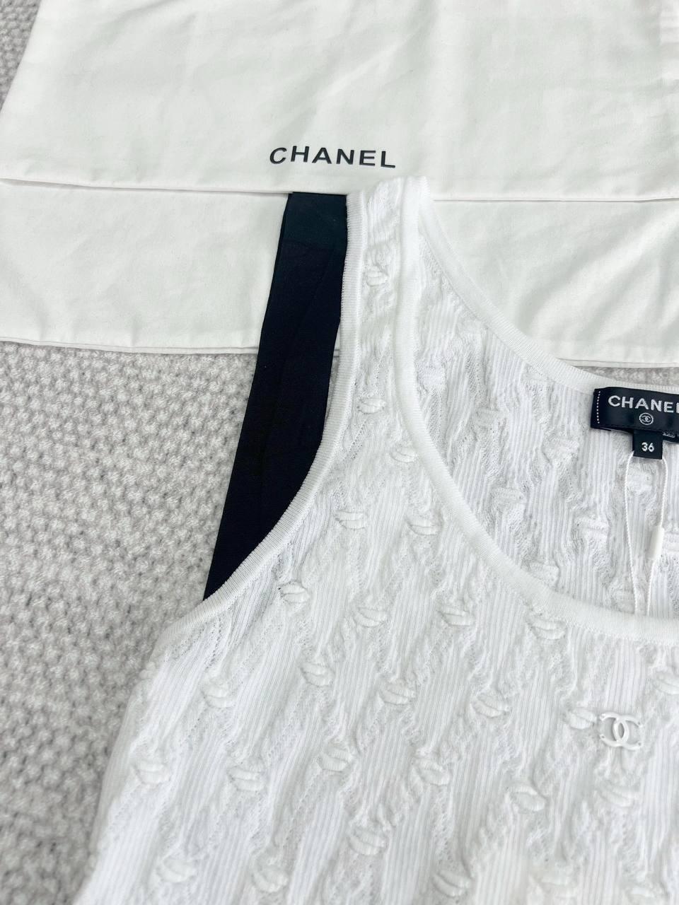 Chanel 2024 Beyaz Yaz Kolsuz Pamuklu Atlet - Glimmer of Luxury