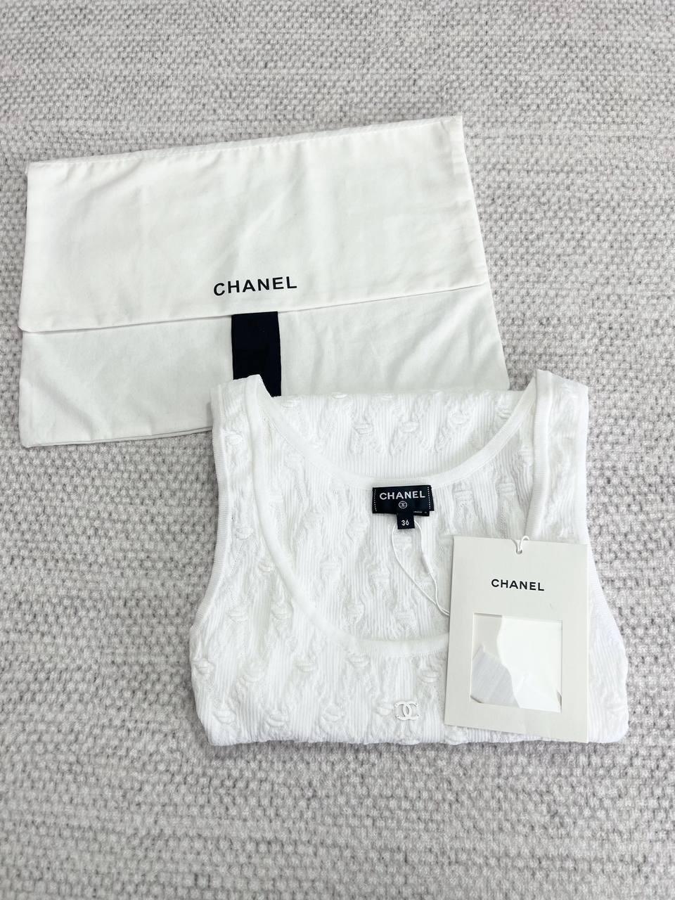 Chanel 2024 Beyaz Yaz Kolsuz Pamuklu Atlet - Glimmer of Luxury