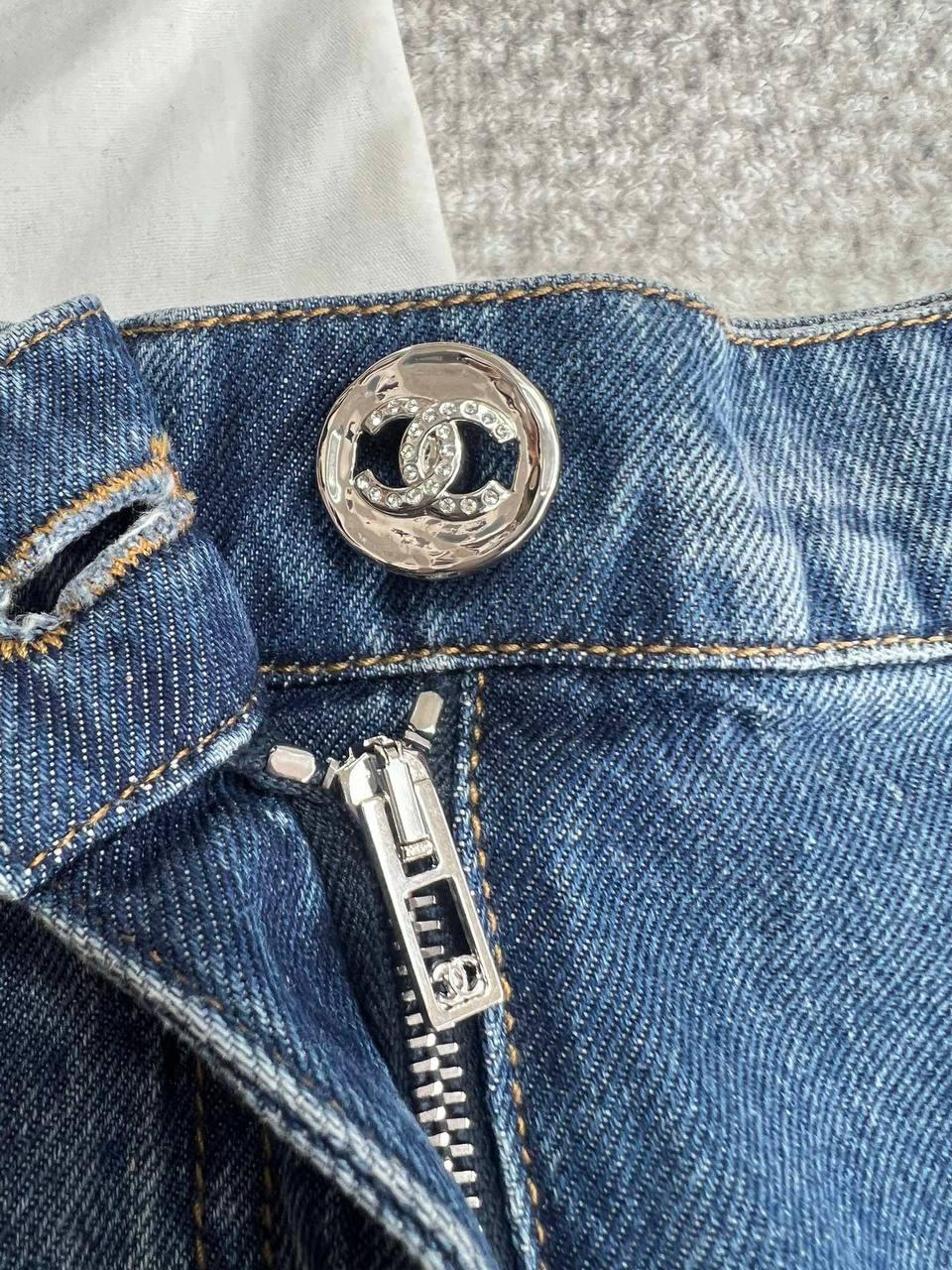 CHANEL Haute Couture 24P Dokuz Noktalı Denim Geniş Pantolon - Glimmer of Luxury