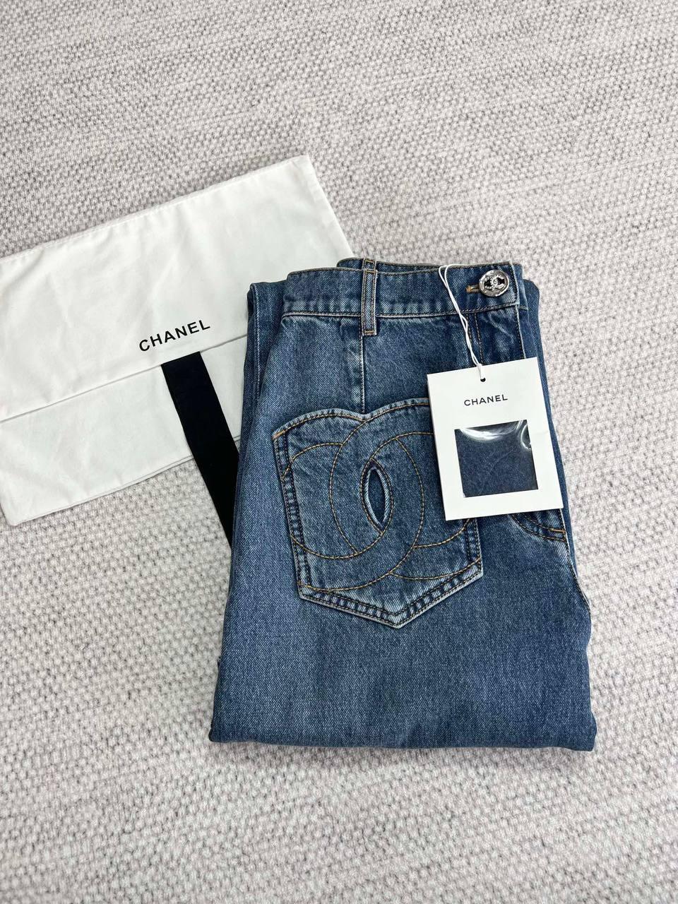 CHANEL Haute Couture 24P Dokuz Noktalı Denim Geniş Pantolon - Glimmer of Luxury
