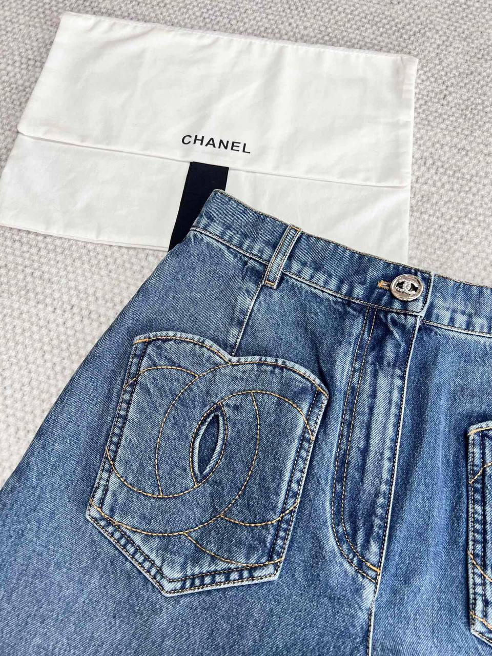 CHANEL Haute Couture 24P Dokuz Noktalı Denim Geniş Pantolon - Glimmer of Luxury