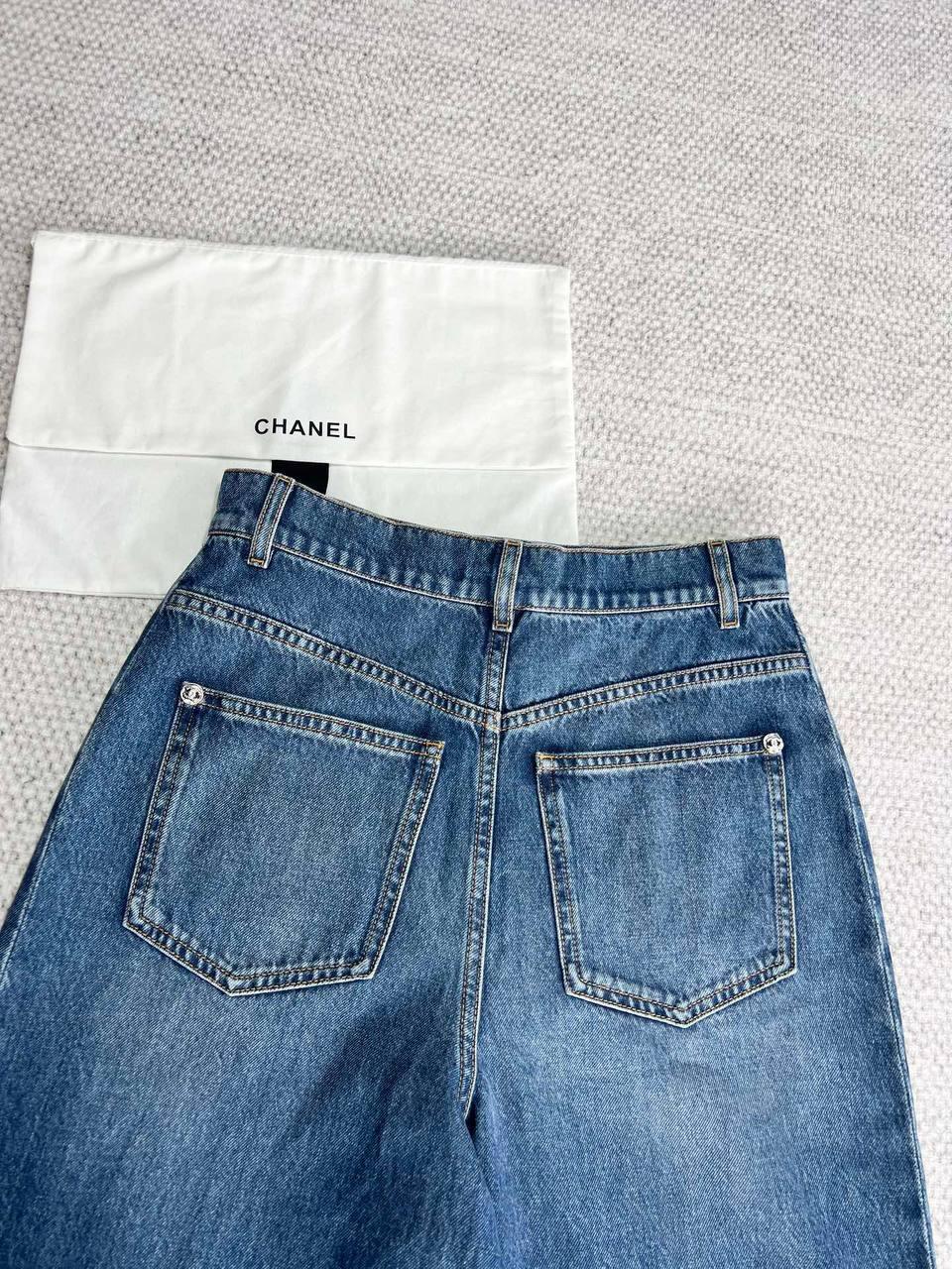 CHANEL Haute Couture 24P Dokuz Noktalı Denim Geniş Pantolon - Glimmer of Luxury