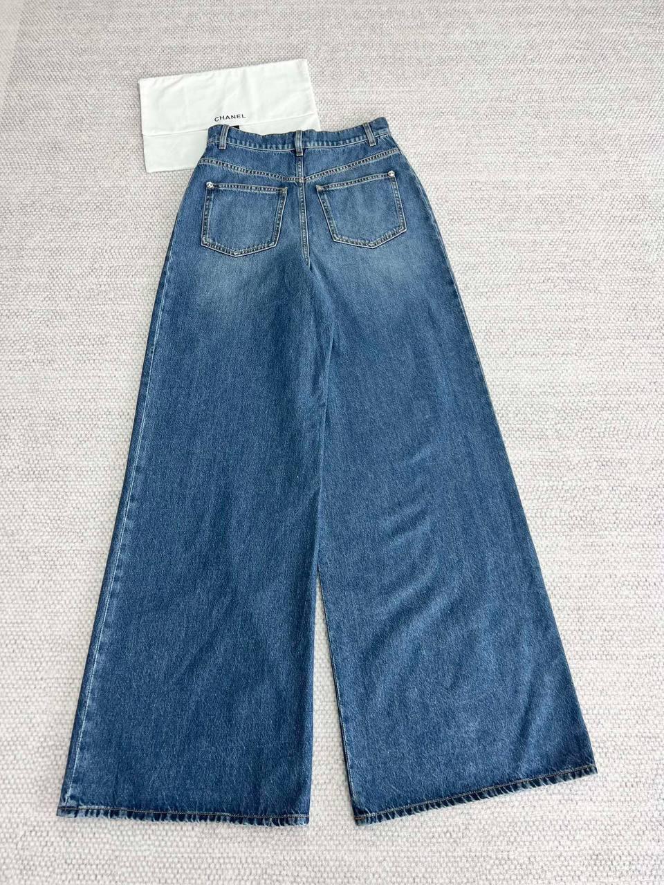 CHANEL Haute Couture 24P Dokuz Noktalı Denim Geniş Pantolon - Glimmer of Luxury