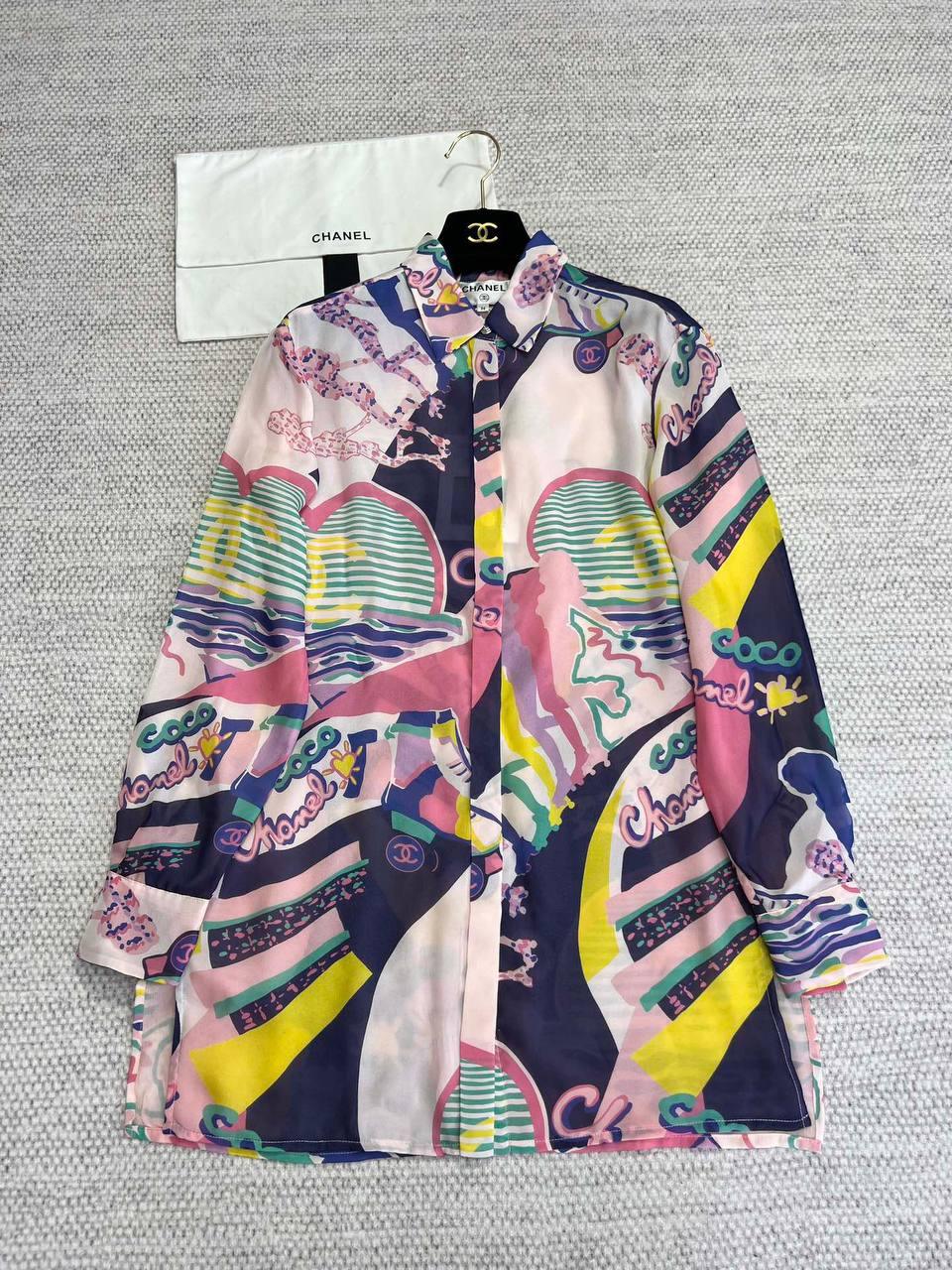 Chanel 2024 24C Cruise Çok Renkli İpek Uzun Kol Bluz Elbise Pembe - Glimmer of Luxury
