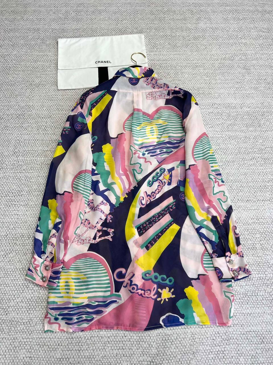 Chanel 2024 24C Cruise Çok Renkli İpek Uzun Kol Bluz Elbise Pembe - Glimmer of Luxury