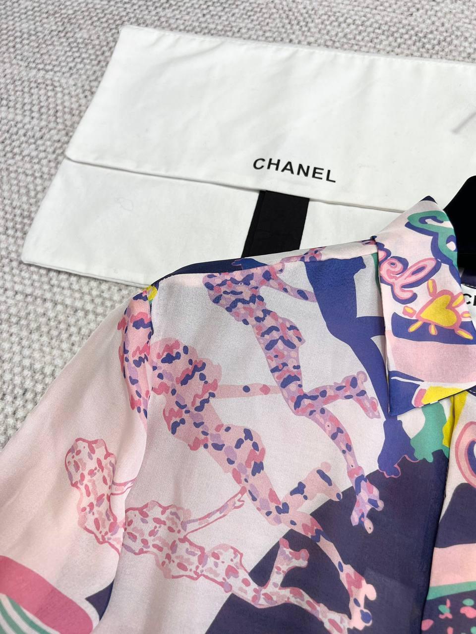 Chanel 2024 24C Cruise Çok Renkli İpek Uzun Kol Bluz Elbise Pembe - Glimmer of Luxury