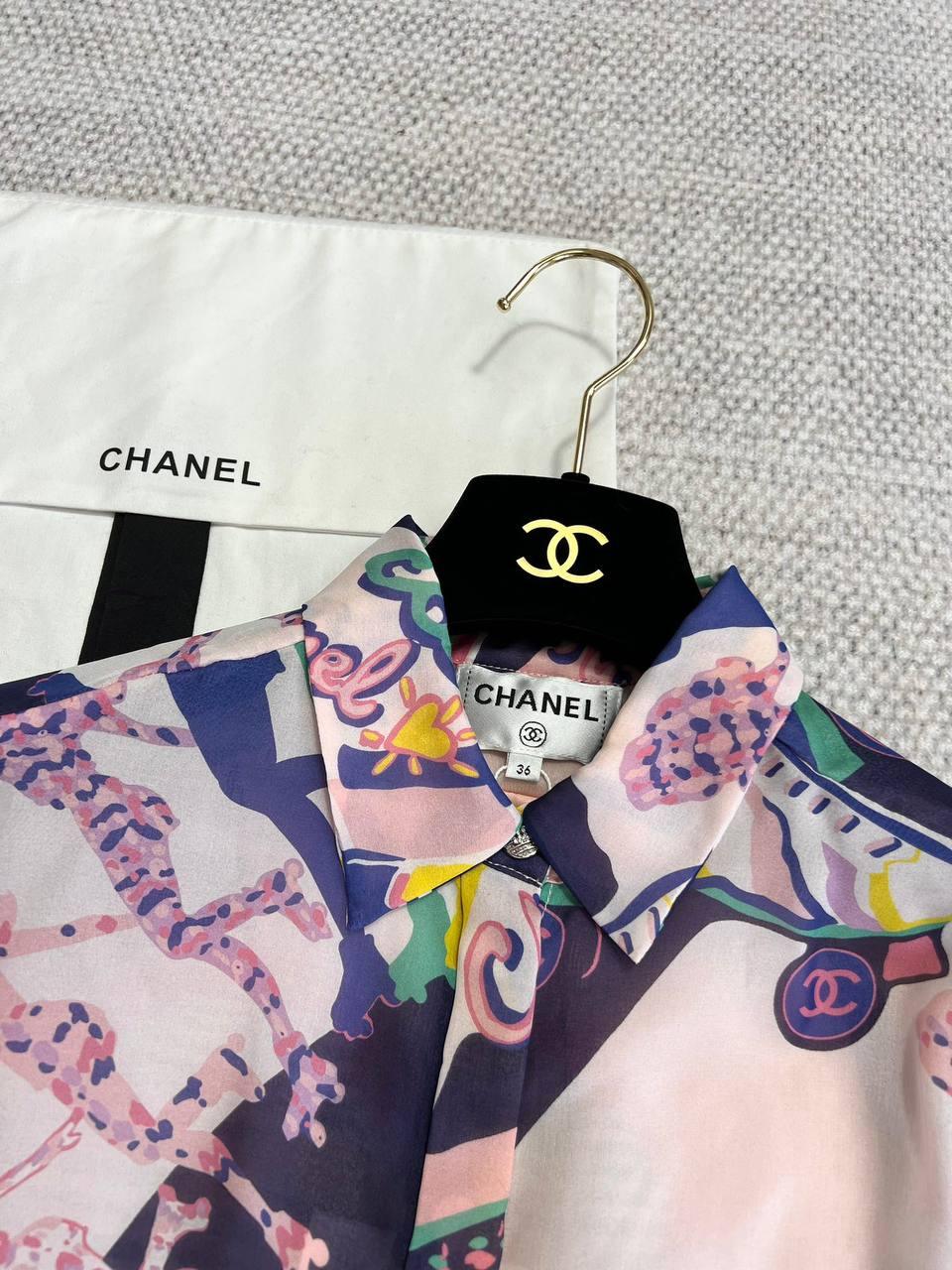 Chanel 2024 24C Cruise Çok Renkli İpek Uzun Kol Bluz Elbise Pembe - Glimmer of Luxury
