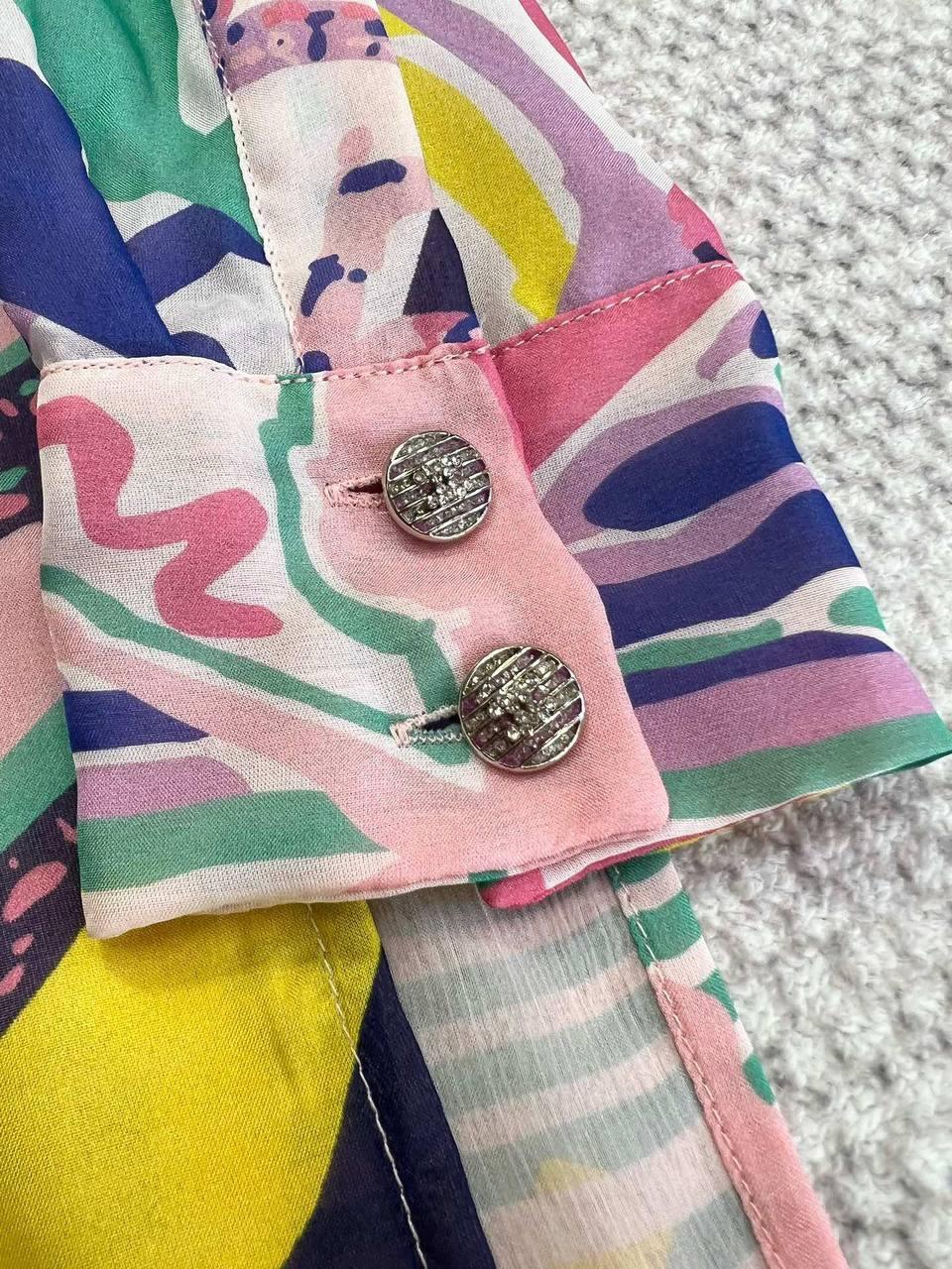 Chanel 2024 24C Cruise Çok Renkli İpek Uzun Kol Bluz Elbise Pembe - Glimmer of Luxury