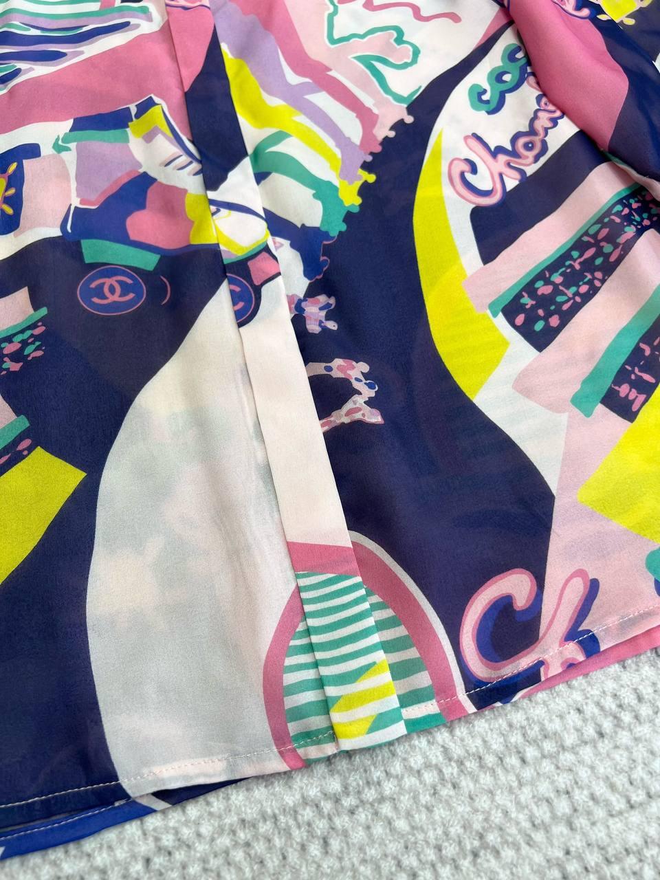 Chanel 2024 24C Cruise Çok Renkli İpek Uzun Kol Bluz Elbise Pembe - Glimmer of Luxury