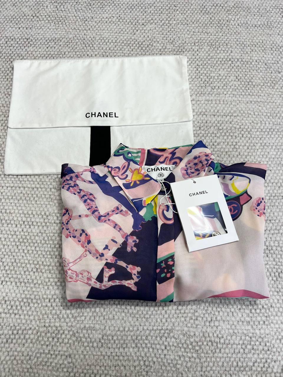 Chanel 2024 24C Cruise Çok Renkli İpek Uzun Kol Bluz Elbise Pembe - Glimmer of Luxury