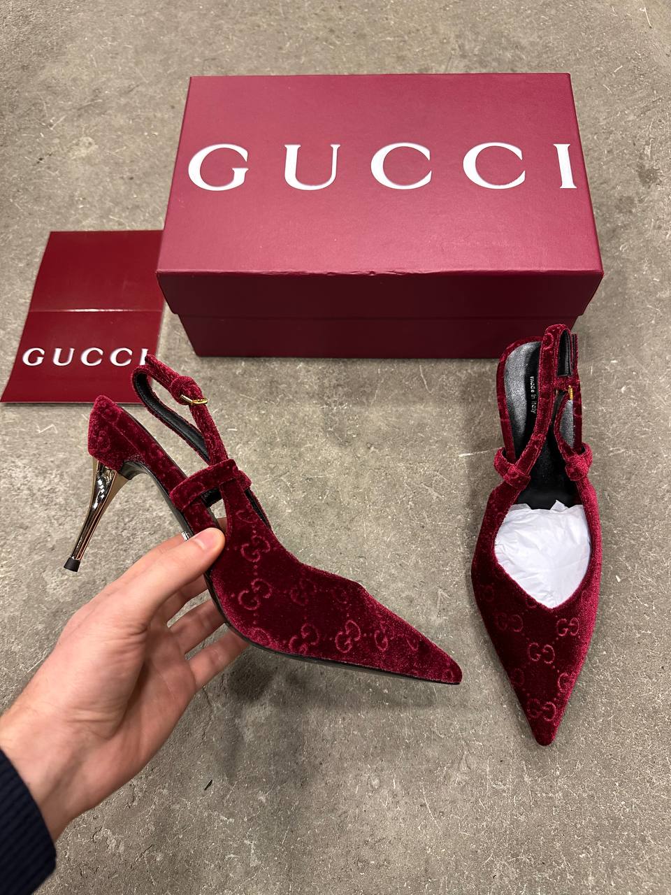 Gucci GG Kadife Arkası Açık İskarpin Topuklu Ayakkabı - Glimmer of Luxury