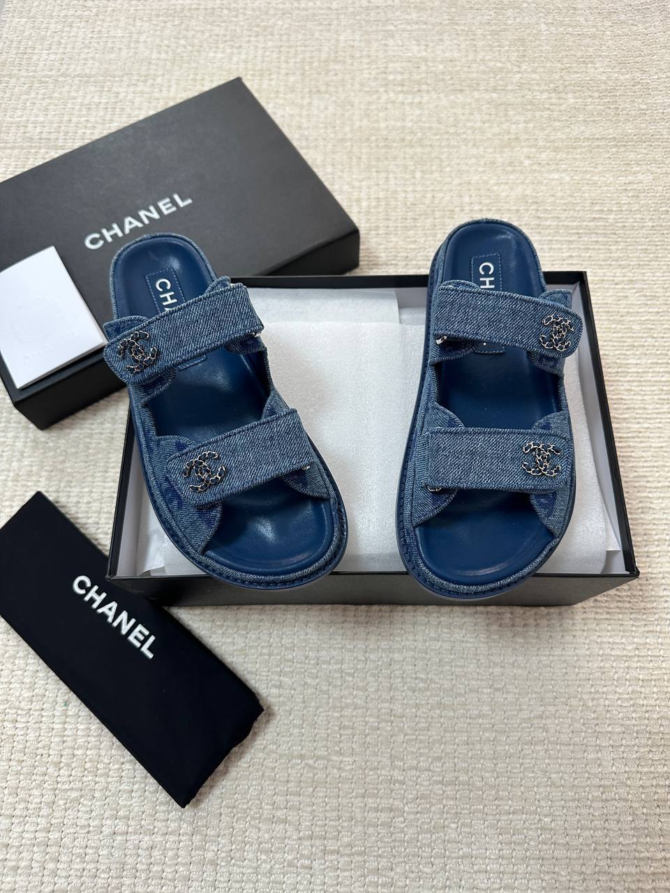 Chanel Black Fishnet and Leather Dad Sandals