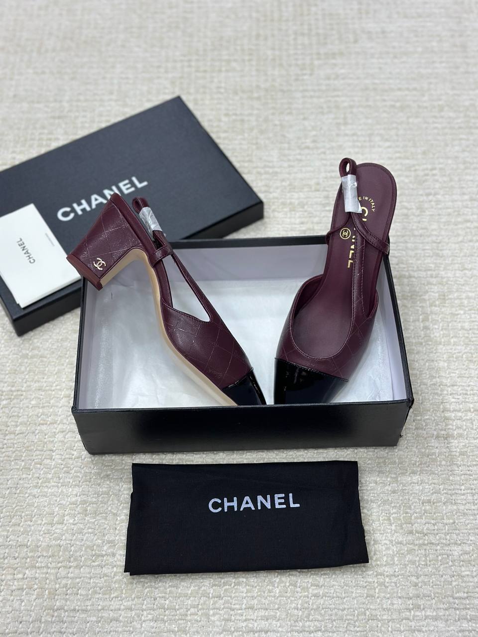 Chanel Patent Leather Closed Toe CC Slingback Shoes 2025