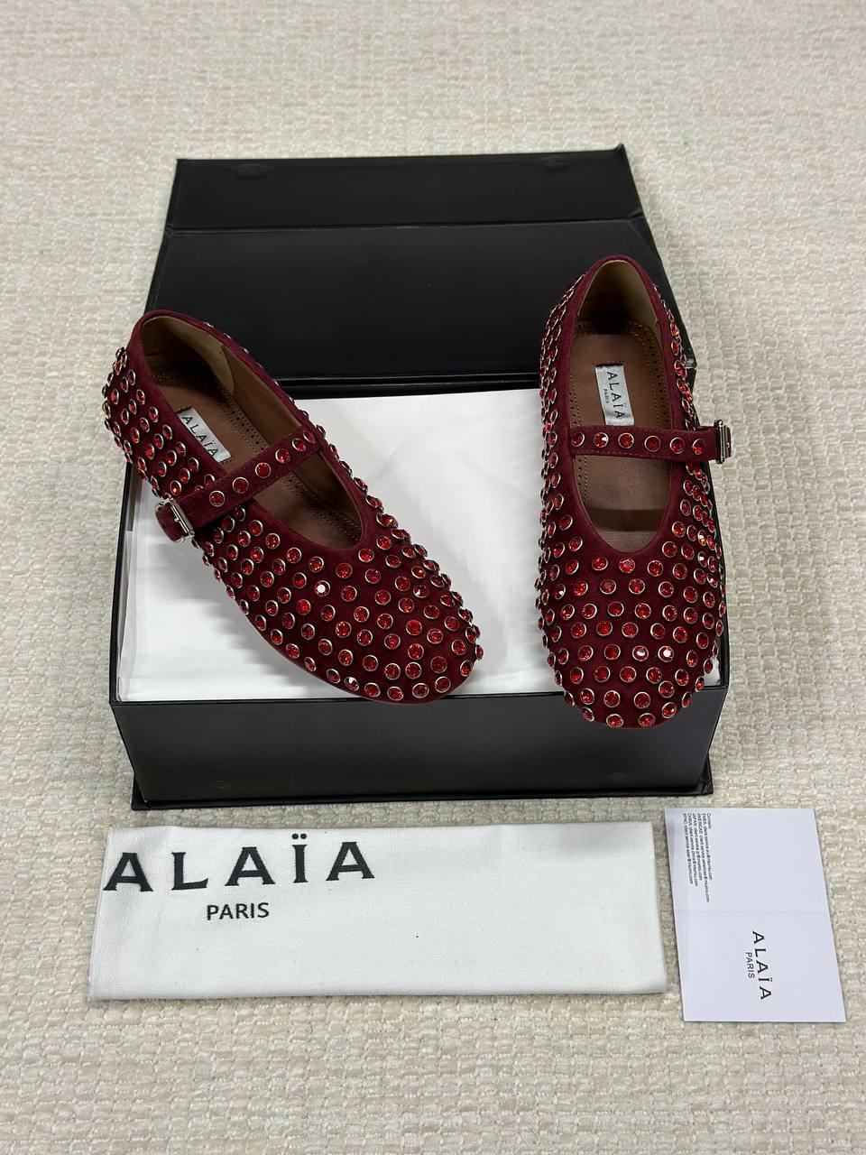 Alaia Stoned Leather Ballerina Shoes