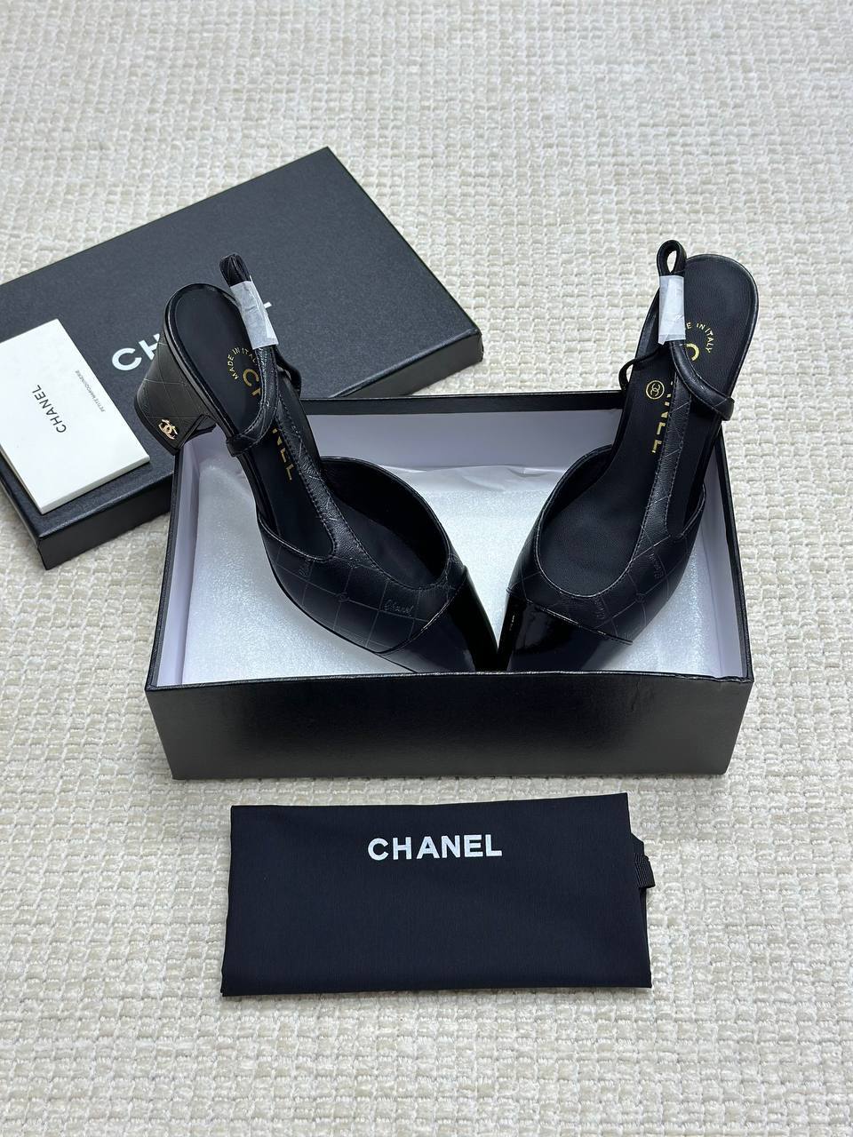 Chanel Patent Leather Closed Toe CC Slingback Shoes 2025