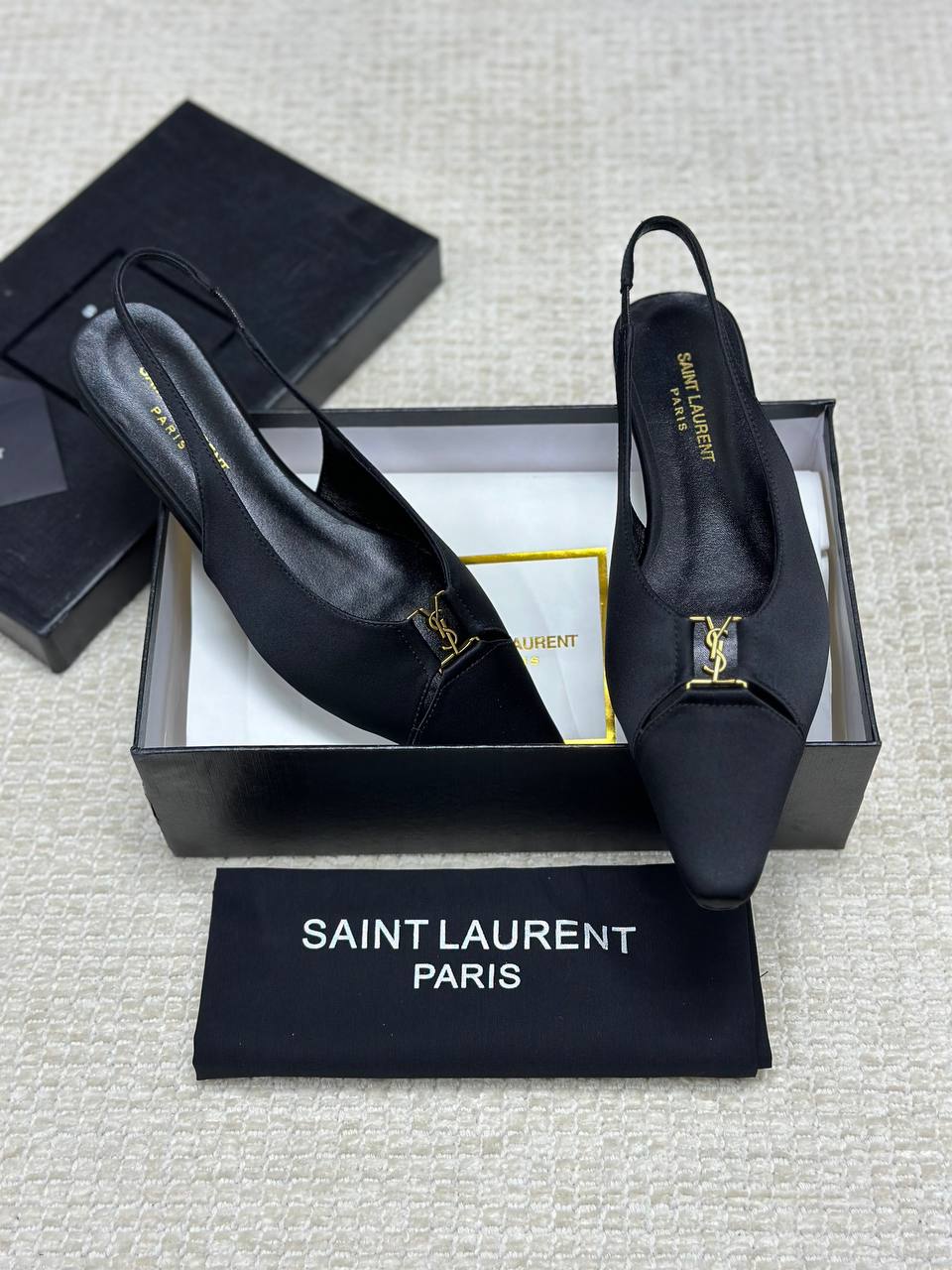 Saint Laurent Babylone Slingback Flats Satin Crepe