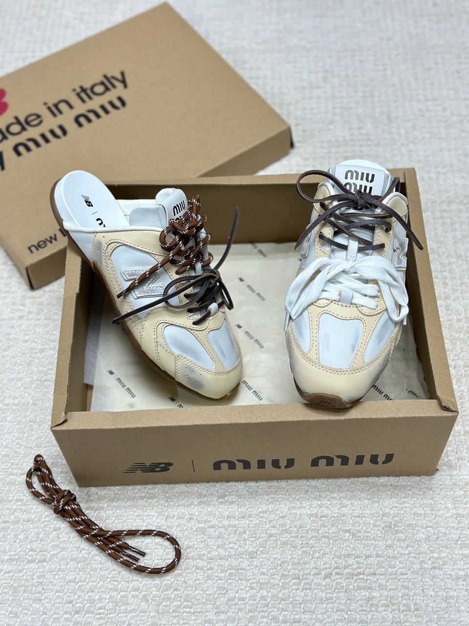 New Balance X Miu Miu 530 SL Deco Calfskin Closed Slippers
