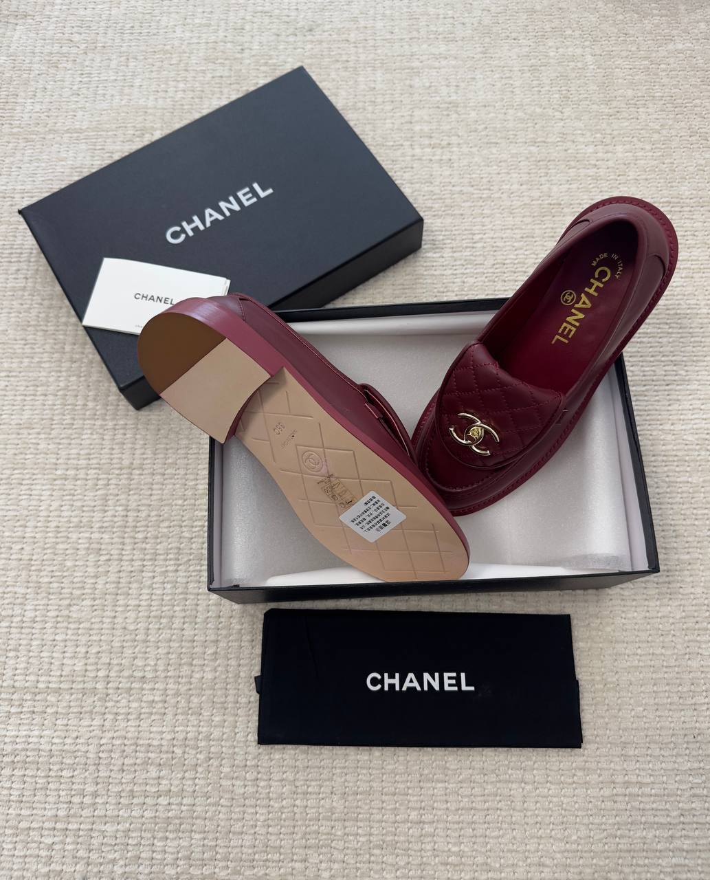 Chanel CC Turn Lock Leather Quilted Black Loafer