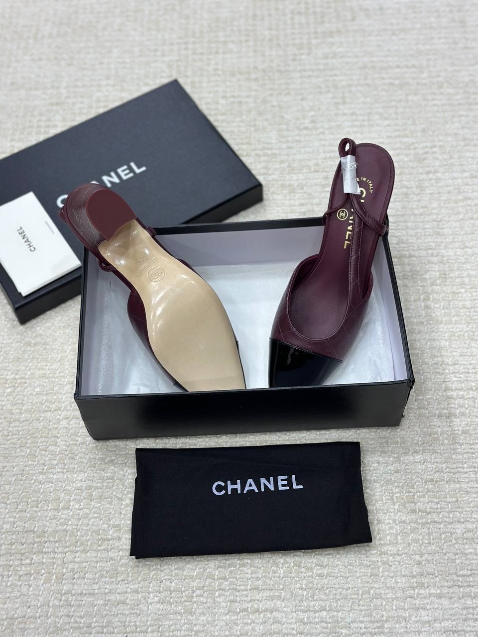 Chanel Patent Leather Closed Toe CC Slingback Shoes 2025