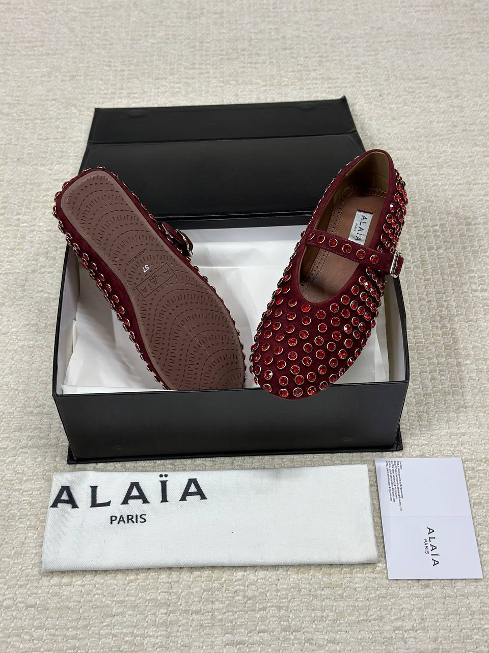 Alaia Stoned Leather Ballerina Shoes