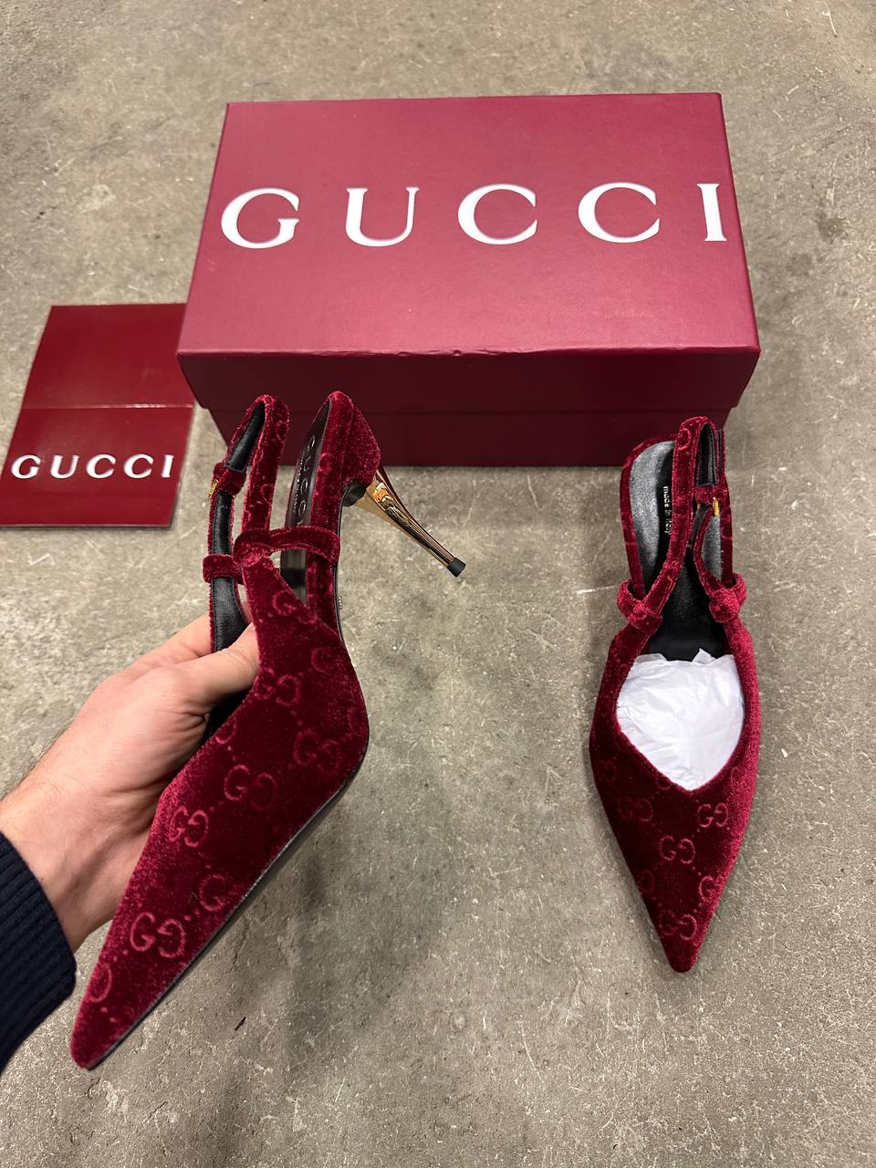Gucci GG Kadife Arkası Açık İskarpin Topuklu Ayakkabı - Glimmer of Luxury