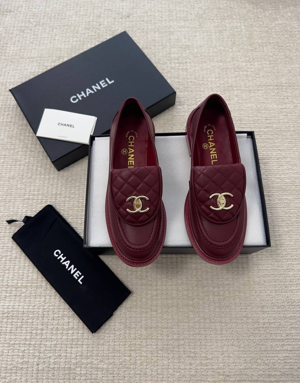 Chanel CC Turn Lock Leather Quilted Black Loafer