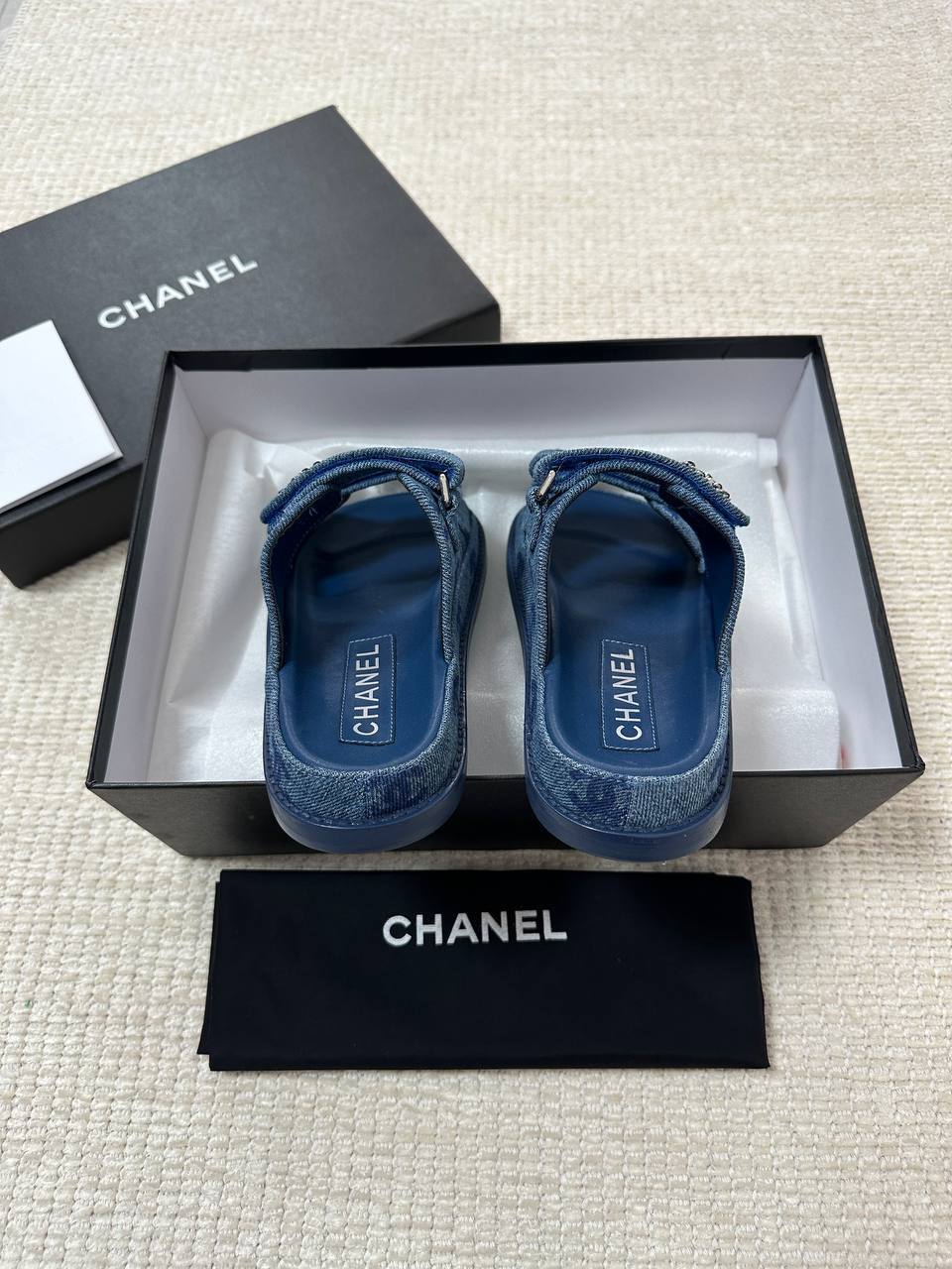 Chanel Black Fishnet and Leather Dad Sandals