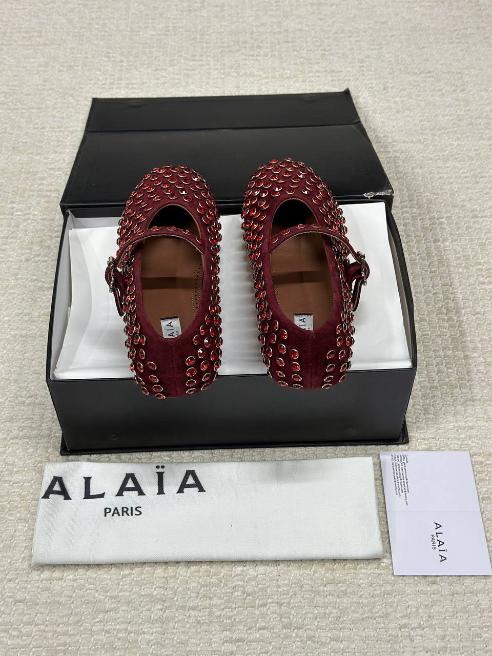 Alaia Stoned Leather Ballerina Shoes