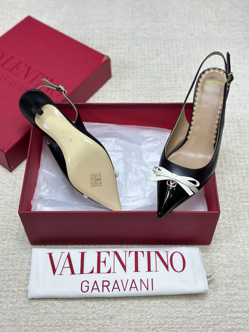 Valentino Bepointy Slingback Shoes Patent Leather 80mm