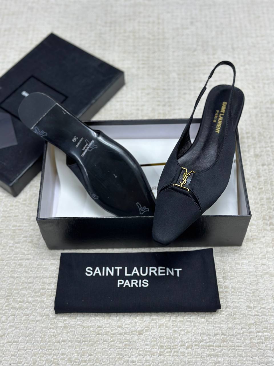 Saint Laurent Babylone Slingback Flats Satin Crepe