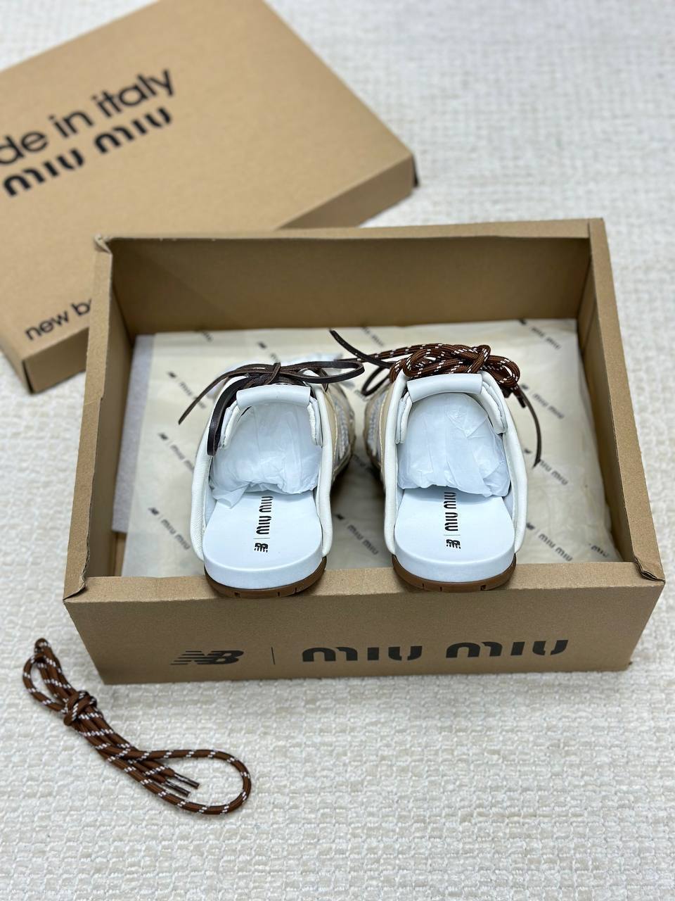 New Balance X Miu Miu 530 SL Deco Calfskin Closed Slippers