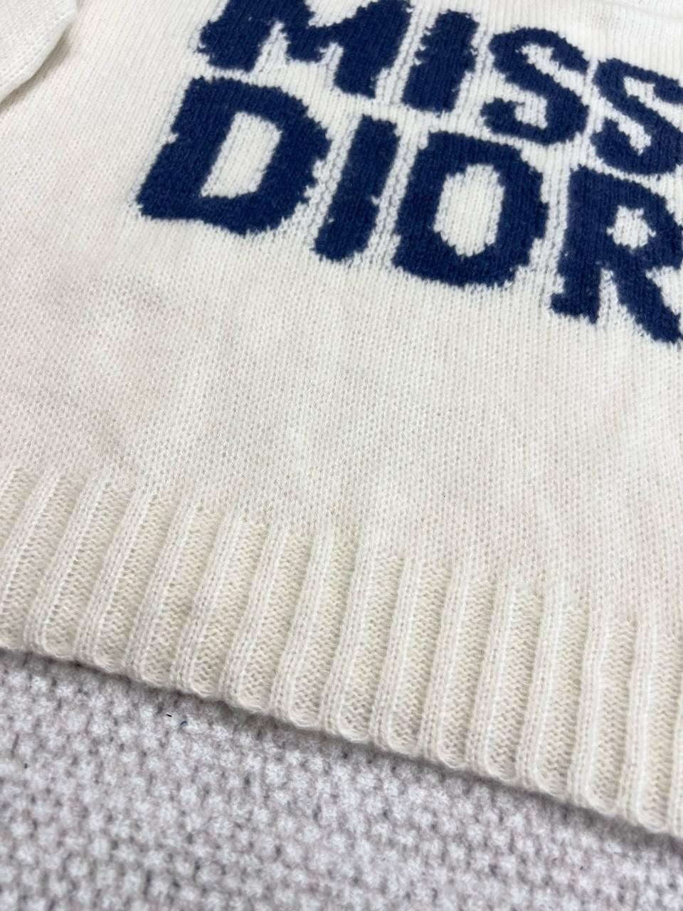 Dior Kazak Blue Miss Dior Graffiti Motifli Ekru Kaşmir ve İpek Örgü - Glimmer of Luxury