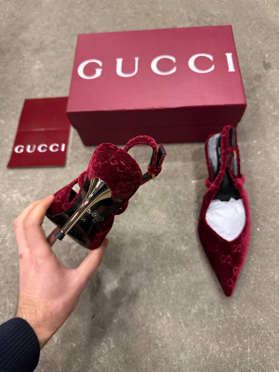 Gucci GG Kadife Arkası Açık İskarpin Topuklu Ayakkabı - Glimmer of Luxury