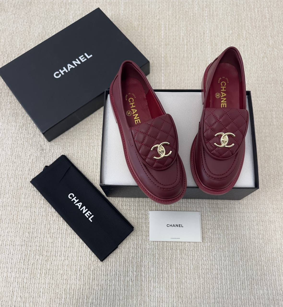 Chanel CC Turn Lock Leather Quilted Black Loafer