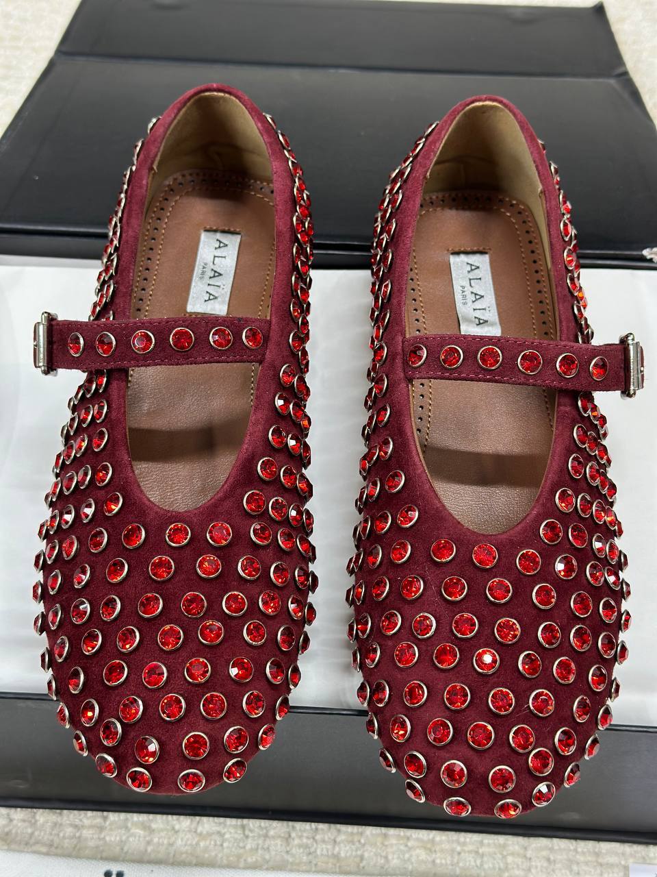 Alaia Stoned Leather Ballerina Shoes