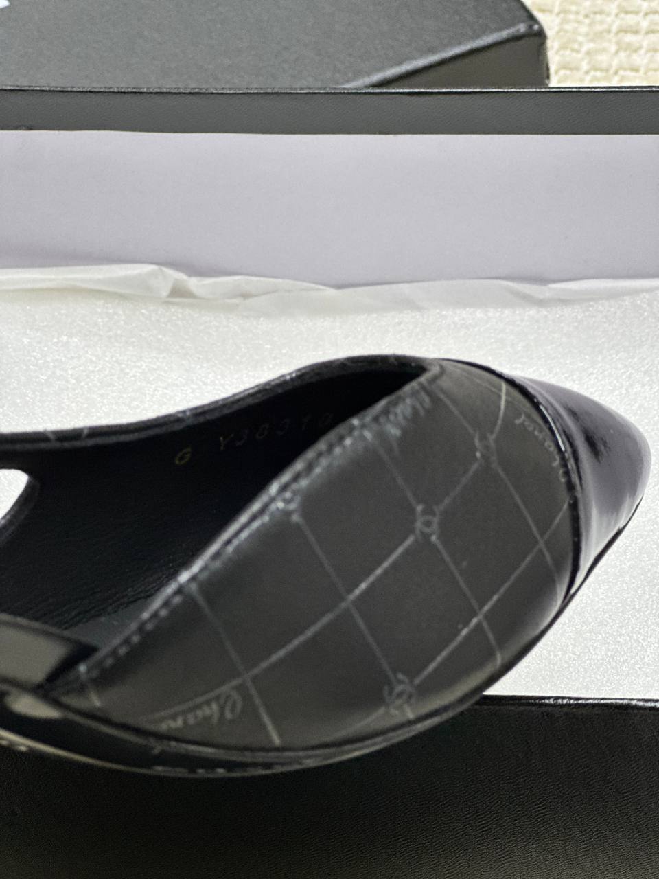 Chanel Patent Leather Closed Toe CC Slingback Shoes 2025