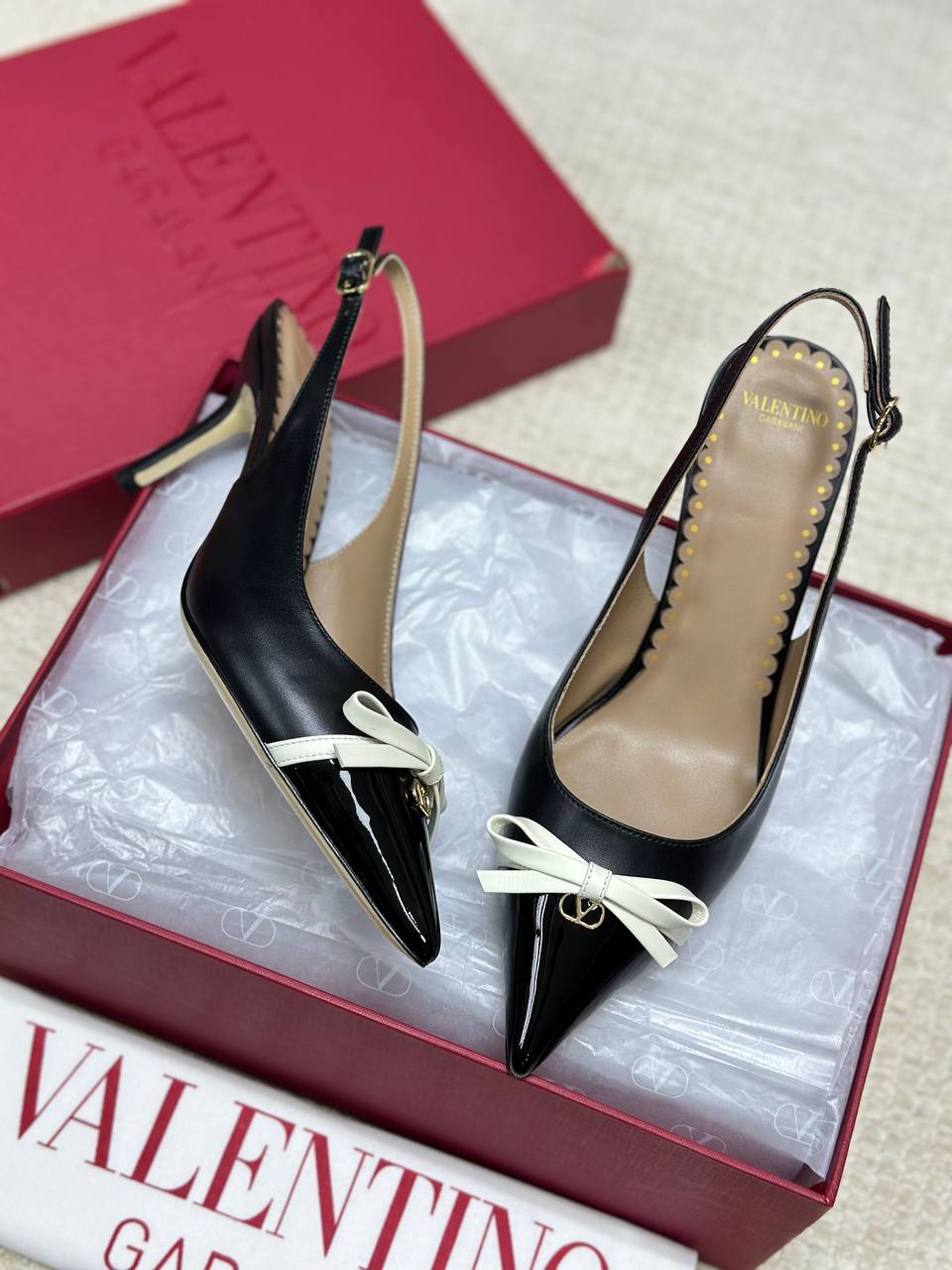 Valentino Bepointy Slingback Shoes Patent Leather 80mm
