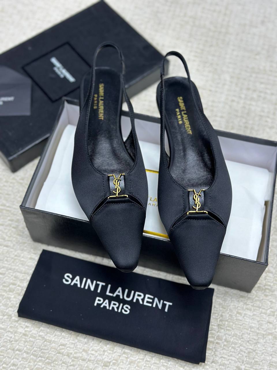 Saint Laurent Babylone Slingback Flats Satin Crepe