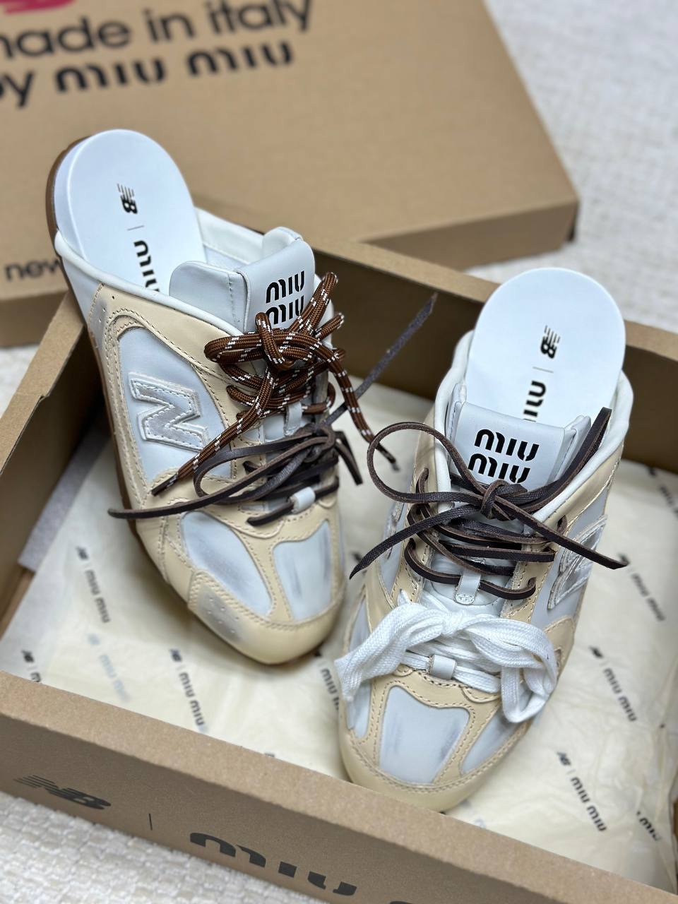 New Balance X Miu Miu 530 SL Deco Calfskin Closed Slippers